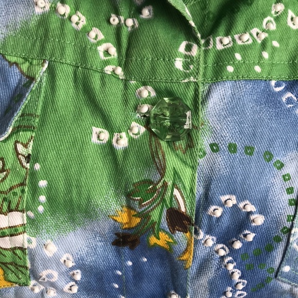 Y2K Keren Hart blue green yellow button down lightweight jean jacket size M - Picture 3 of 13